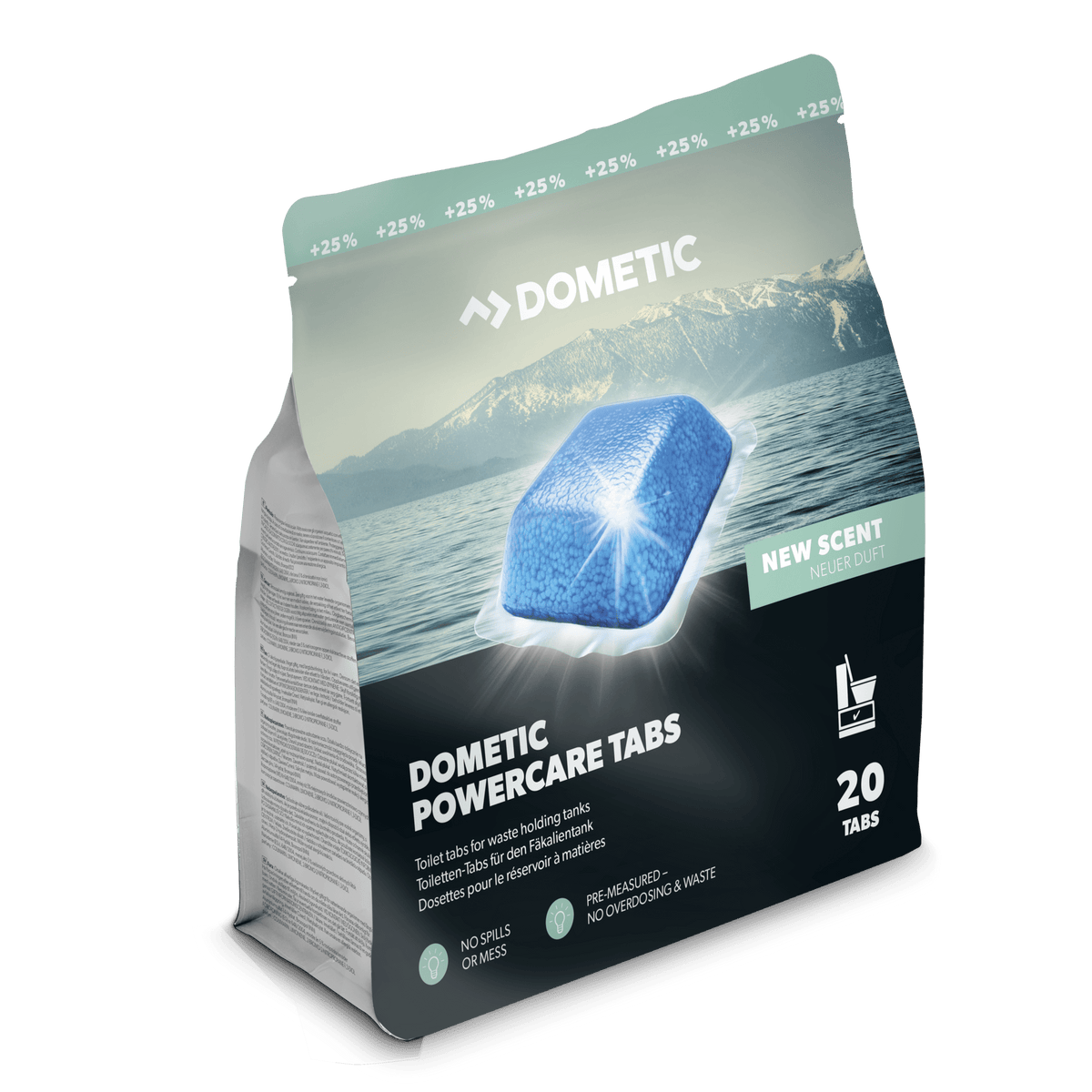 Dometic PowerCare Tabs 20-pack resealable bag – toilet sanitation tabs for waste holding tanks