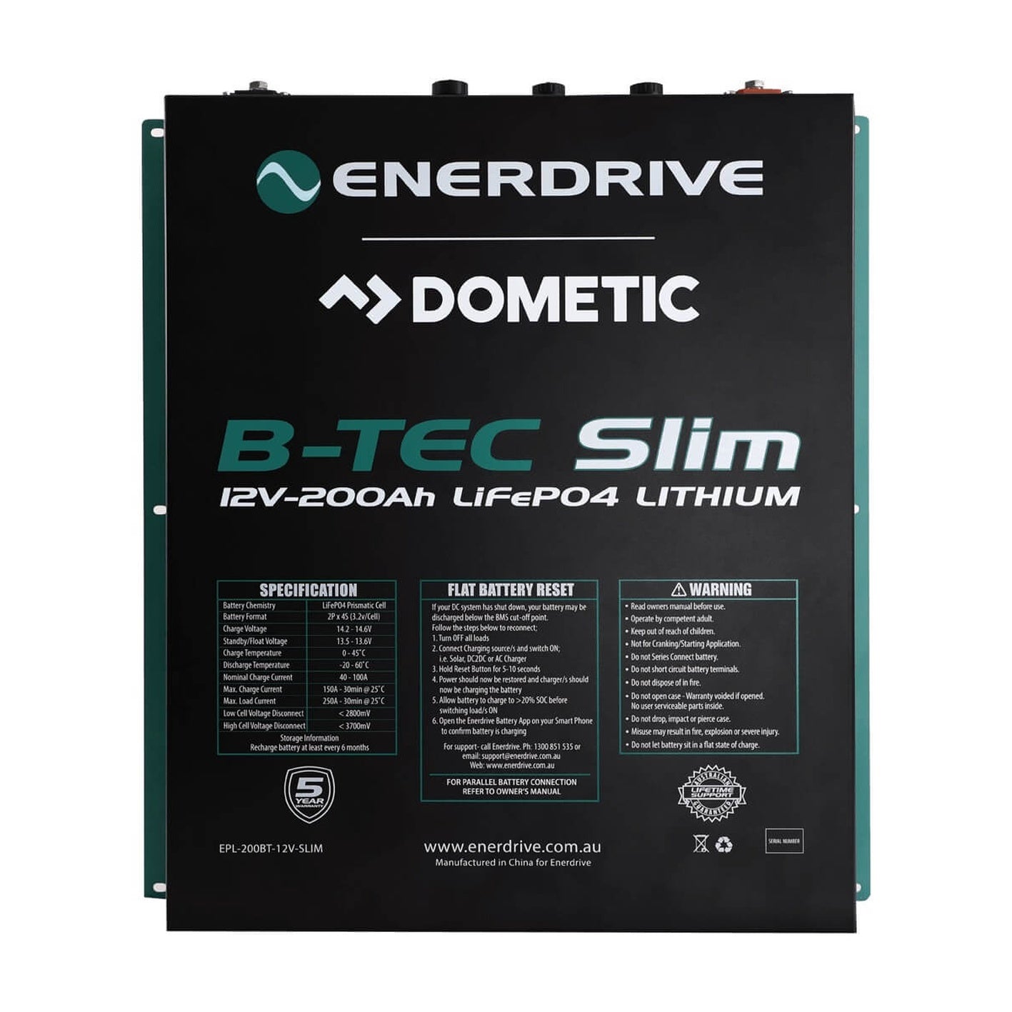 B-TEC 200AMP / 12V LIFEPO4 SLIM METAL CASE BATTERY