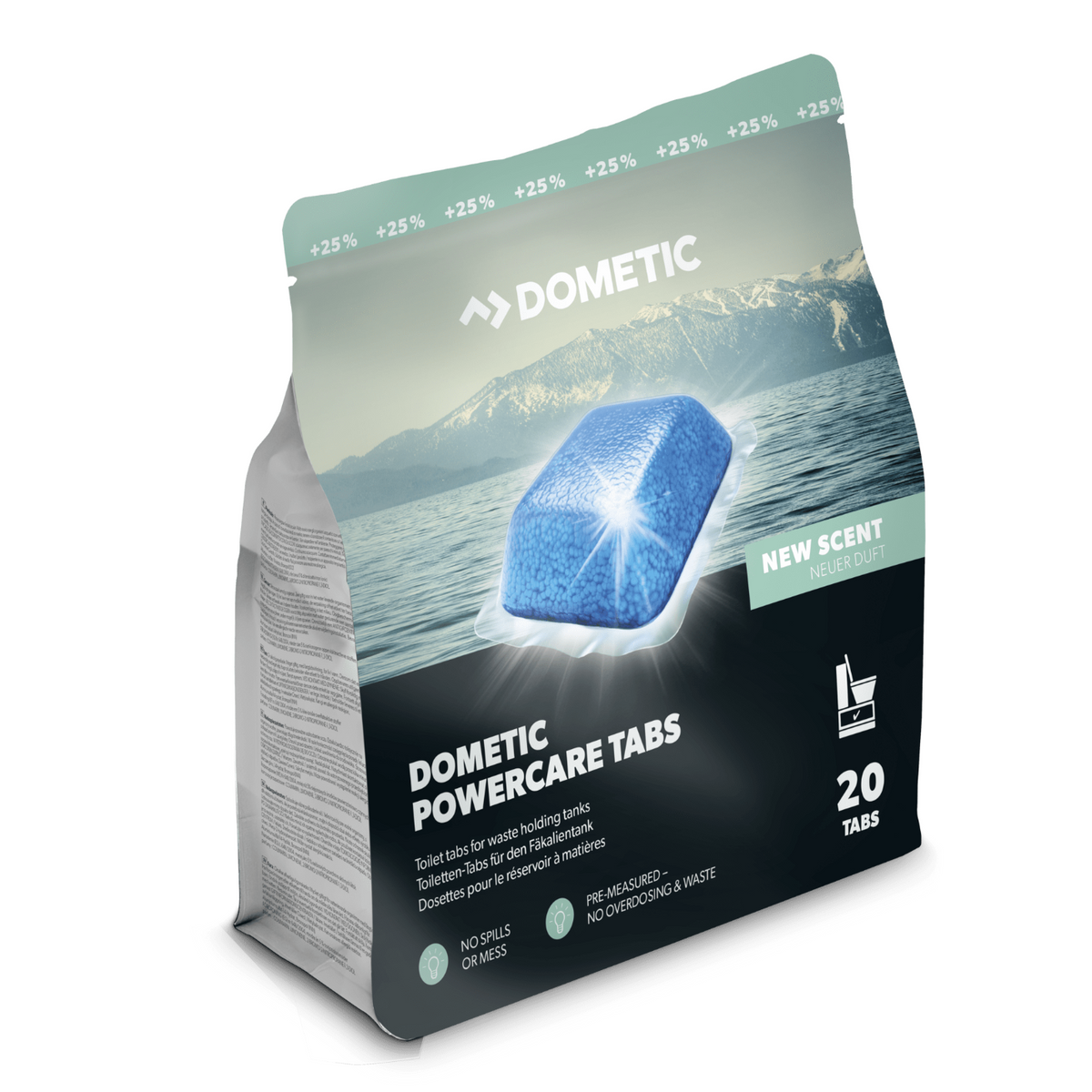 Dometic PowerCare Tabs 20-pack resealable bag – toilet sanitation tabs for waste holding tanks