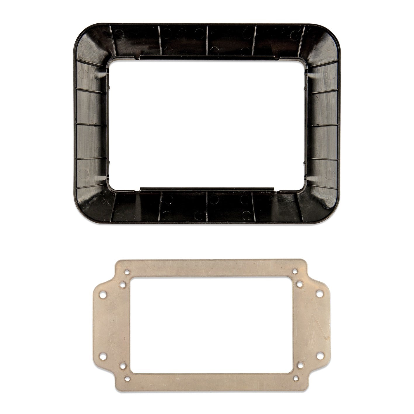 Victron GX Touch 50 adapter for CCGX cut-out — rear face of the black bezel above the stainless mounting plate
