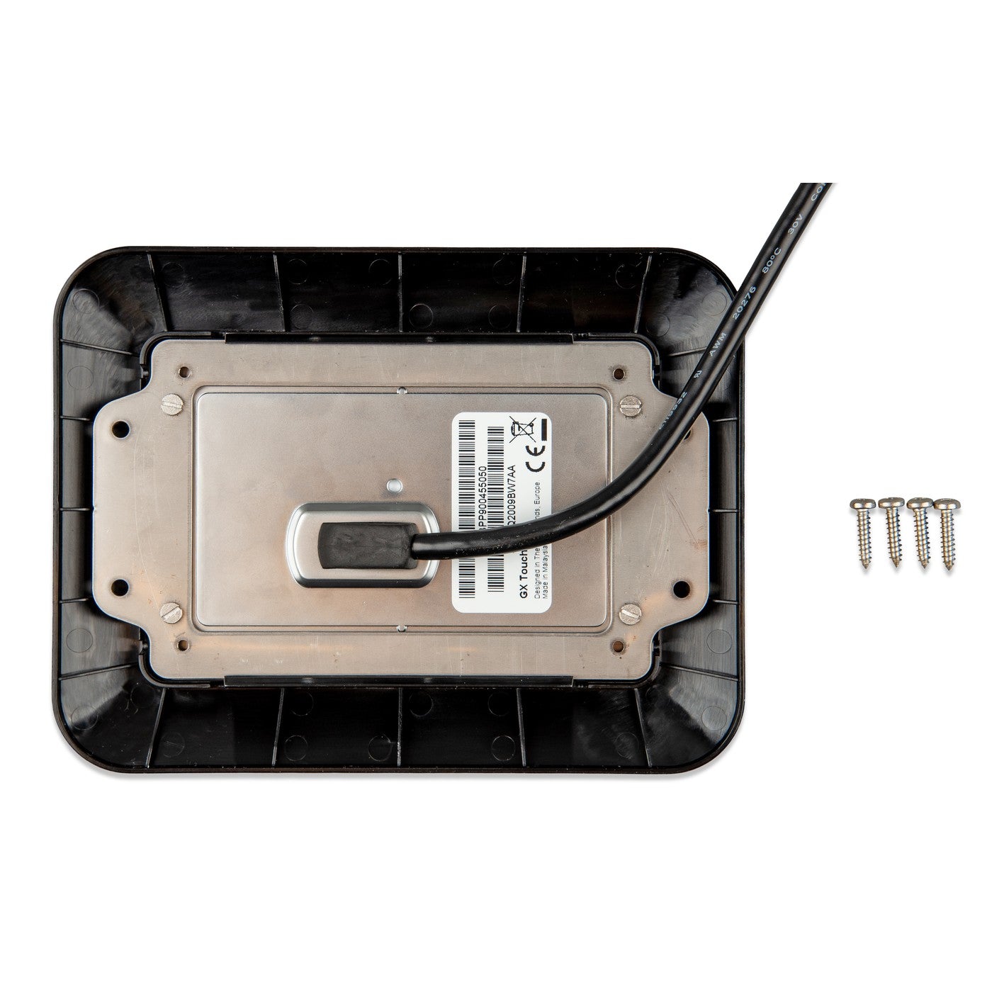 Victron GX Touch 50 CCGX cut-out adapter — rear detail, display retained by the four supplied screws