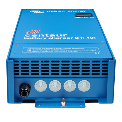 Victron Centaur Charger 24V 40A — connection end with AC cable gland, four cable entries and earth stud