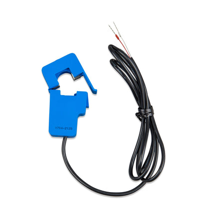 Victron Current Transformer wire-end version — clamp hinged open, twin ferruled conductors at the lead end