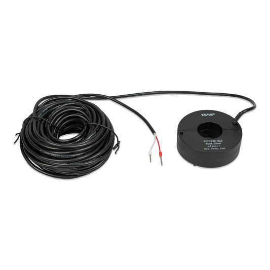 Victron Current Transformer 400A:50mA for MultiPlus-II, part CTR140050100, complete wire-end kit: black split-core ring marked SCT023R-B29 with coiled 10 m two-core cable and ferruled ends
