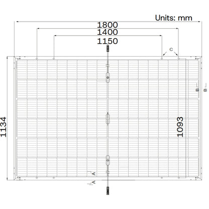 LONGi LR7-54HVD 475W panel dimensions diagram — 1800 × 1134 × 30 mm