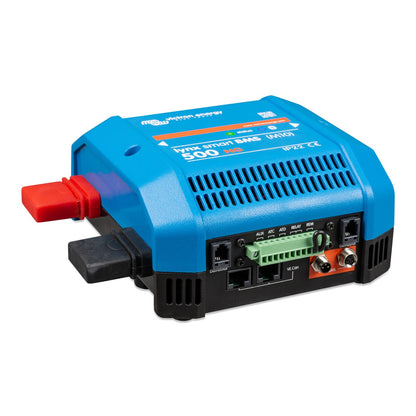 Victron Lynx Smart BMS 500 NG (M10) battery management system, angled left view showing VE.Can, AUX, ATC, ATD, relay and M12 BMS connection ports