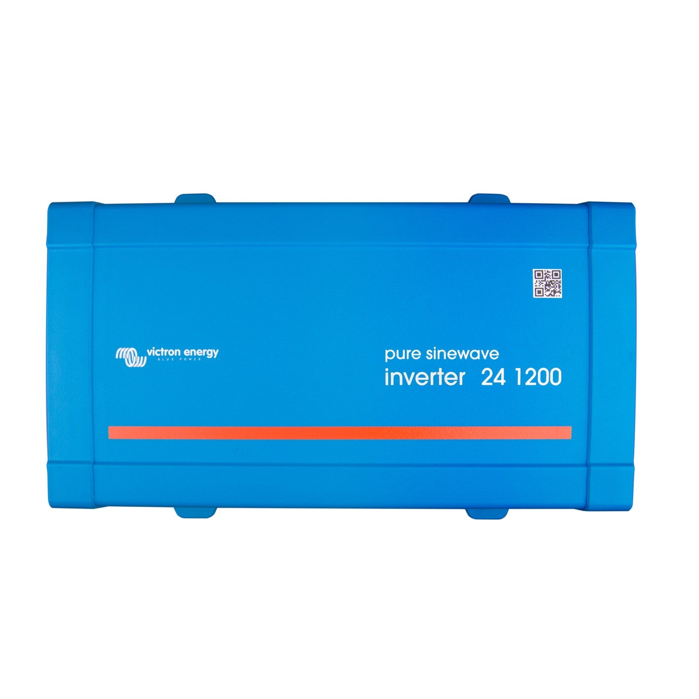 Victron Phoenix Inverter 24V 1200VA VE.Direct, top view, blue case with orange stripe and 'inverter 24 1200' silkscreen