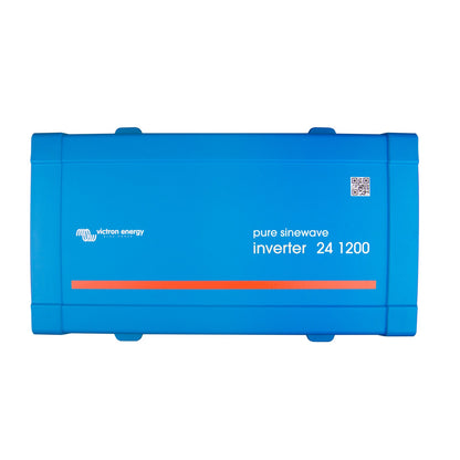 Victron Phoenix Inverter 24V 1200VA VE.Direct, top view, blue case with orange stripe and 'inverter 24 1200' silkscreen