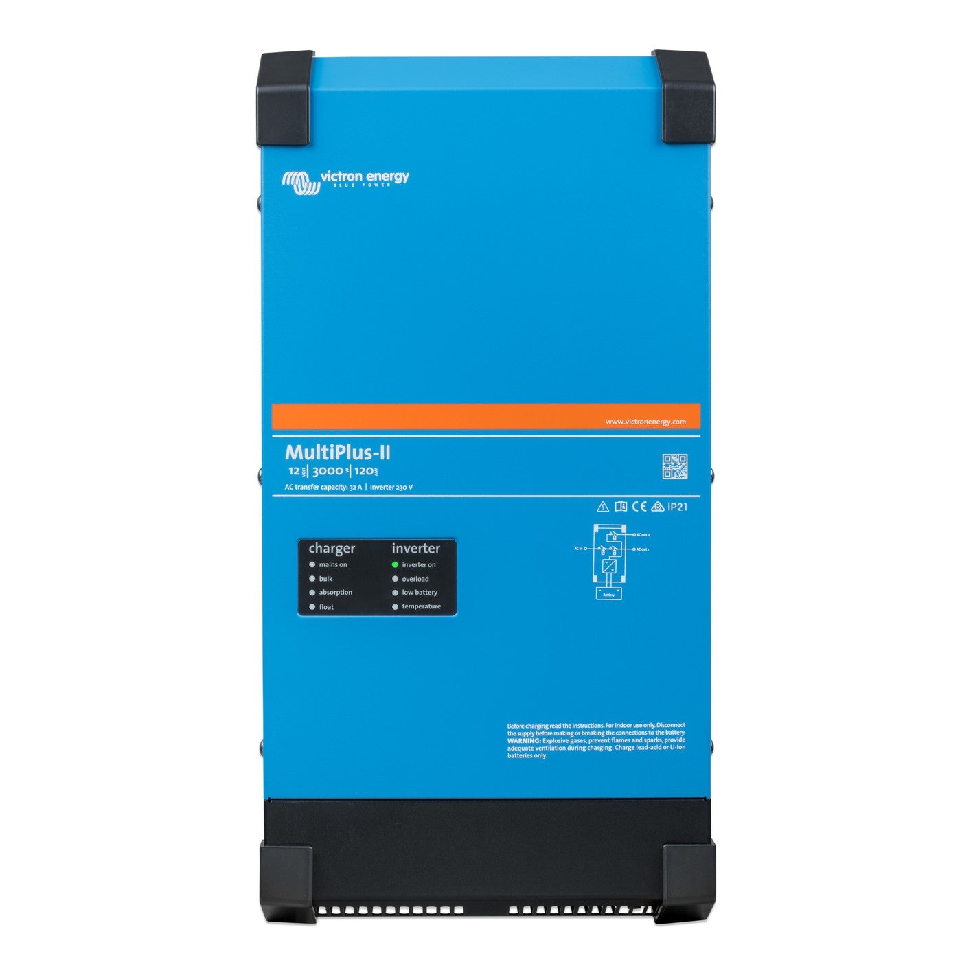 Victron MultiPlus-II 12/3000/120-32 inverter/charger, front view