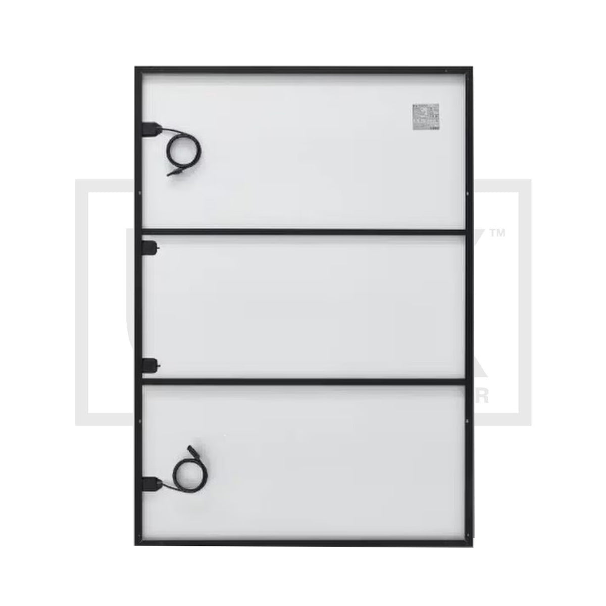 REC Alpha Pure-RX 475W solar panel, rear view showing white backsheet, junction box and MC4 connector leads