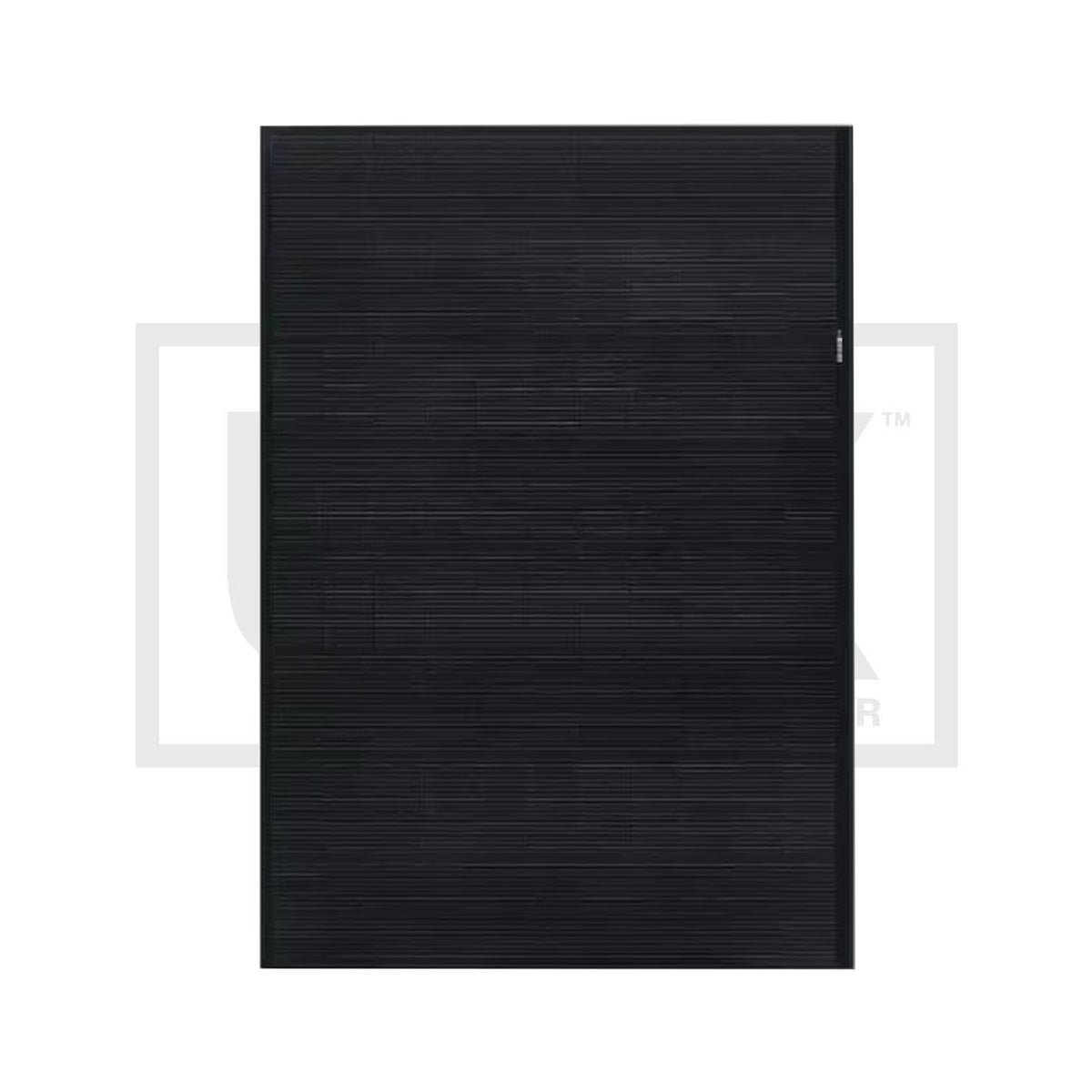 REC Alpha Pure-RX 475W monocrystalline solar panel, front view with all-black gapless cells and black anodised frame