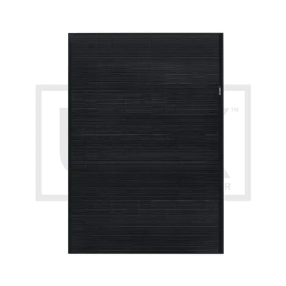 REC Alpha Pure-RX 475W monocrystalline solar panel, front view with all-black gapless cells and black anodised frame