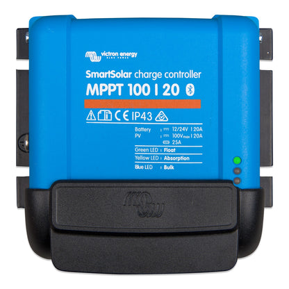 Victron MPPT WireBox-S 100-20 — fitted to a SmartSolar MPPT 100|20, front-on, steel mounting brackets each side
