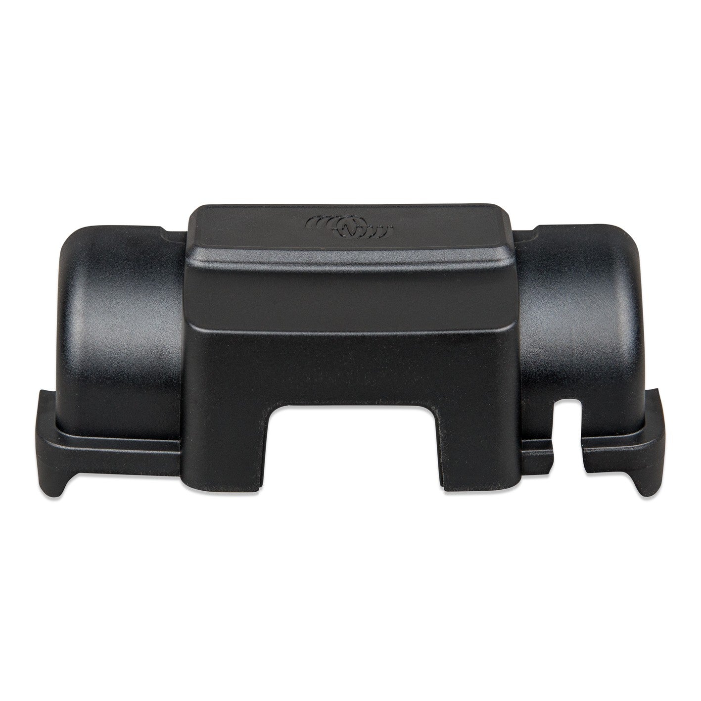 Victron MPPT WireBox-M 100-30/50 and 150/35 terminal cover, front angle view, black plastic cover with cable entry cut-out and Victron logo