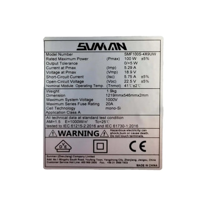 100 Watt Sunman Flexible Solar Panel (5 Year Warranty Mono EARC®)