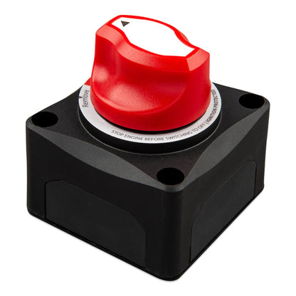 Victron Battery Switch ON/OFF 275 A — angled view showing the four-hole mounting flange and knob height