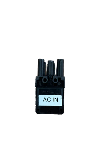 Victron AC-in connector for MultiPlus Compact, black three-pole plug with light blue AC IN label, low-resolution supplier thumbnail