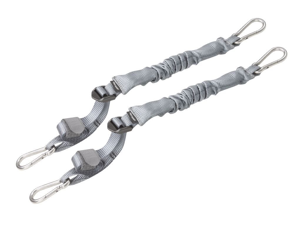 Front Runner Stratchit Shorties STRA037 pair, grey compact stretch tie-down straps 470–1017 mm with carabiners