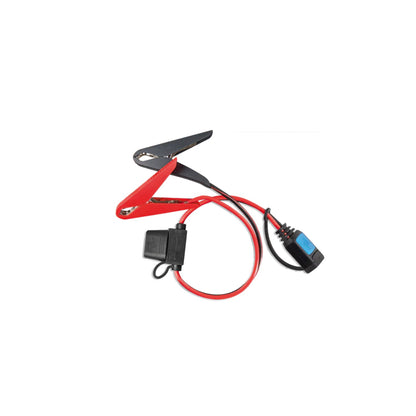 Victron battery clamp lead — red and black crocodile clips with inline ATO fuse and blue connector