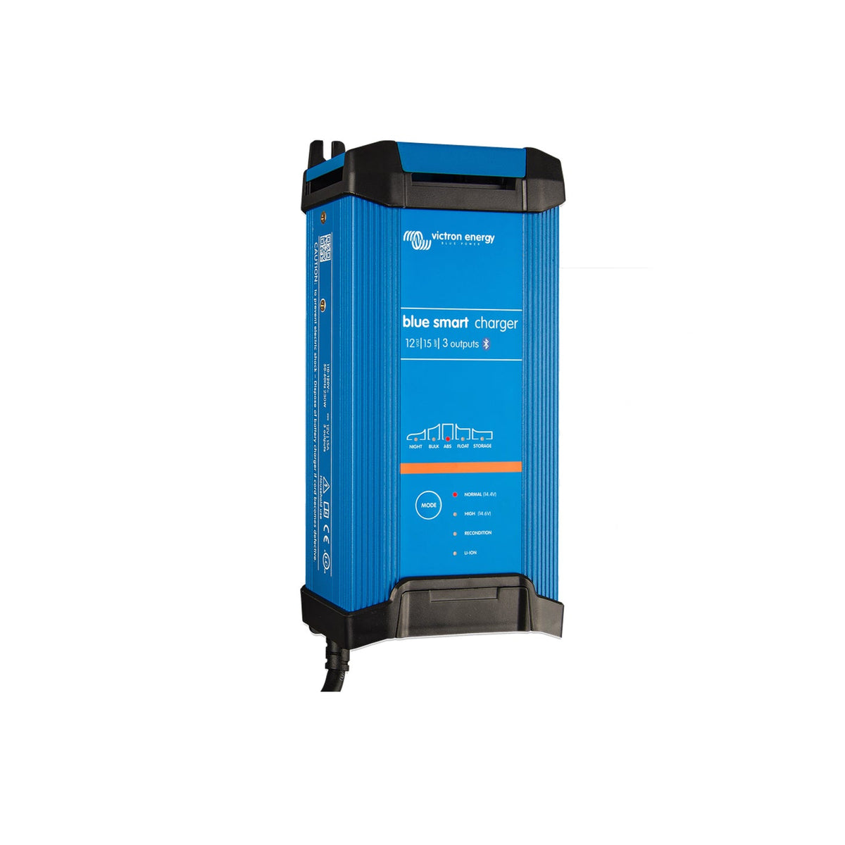 Victron Blue Smart IP22 battery charger, 12V 15A model with three outputs — front view