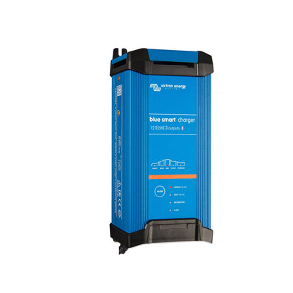 Victron Blue Smart IP22 battery charger, 12V 20A model with three outputs — front view
