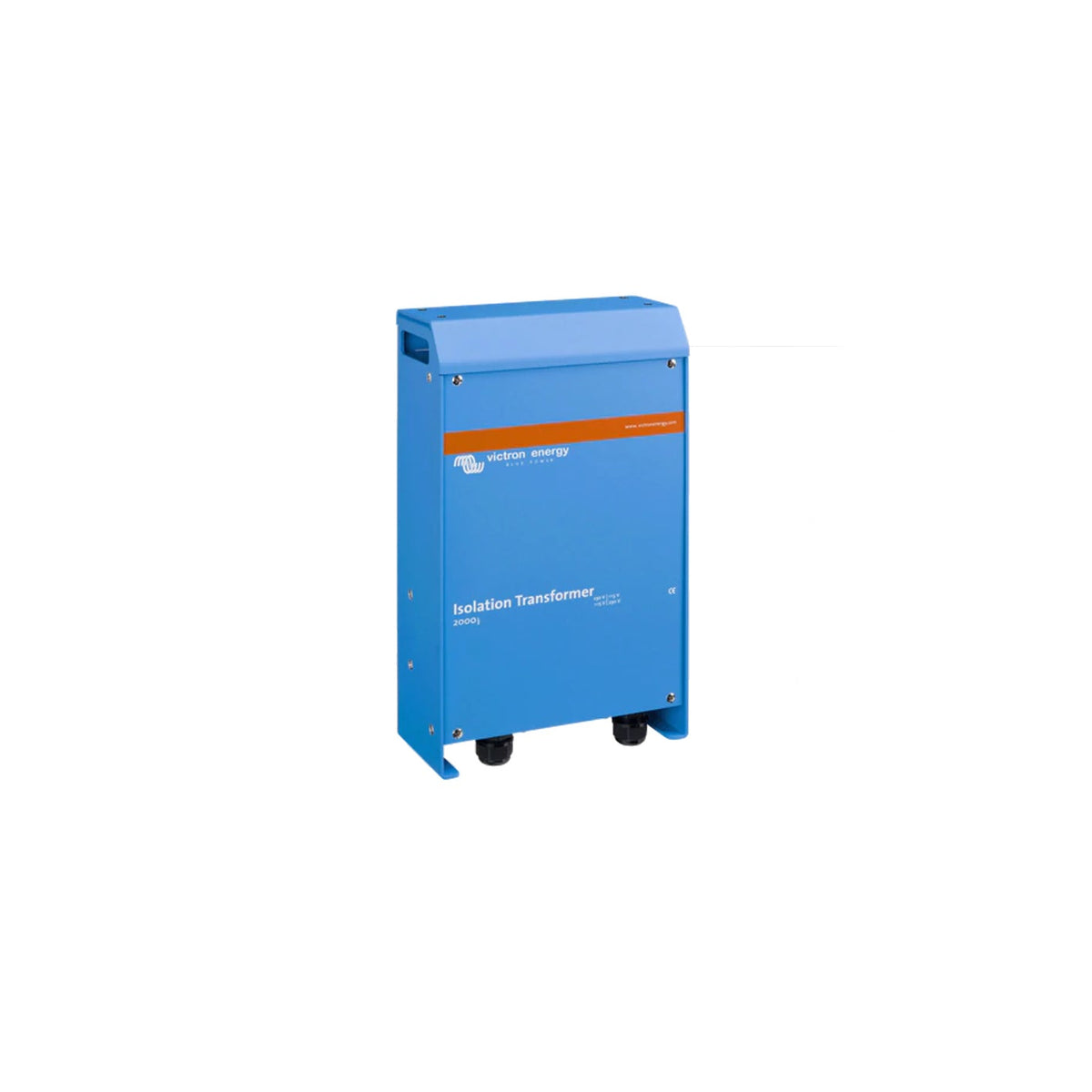 Victron Isolation Transformer 2000 VA — angled view, blue case marked 230 V / 115 V with two cable glands underneath