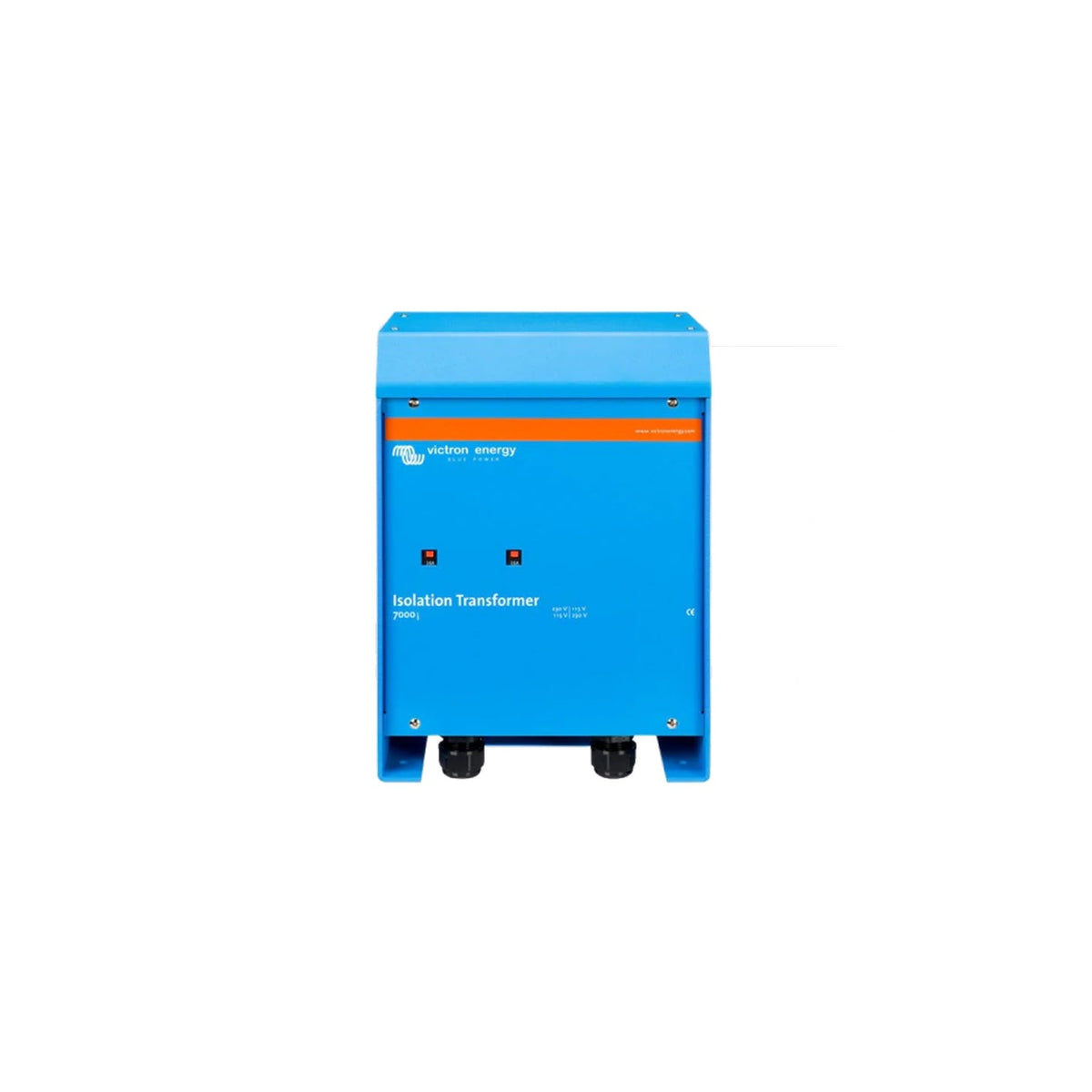 Victron Isolation Transformer 7000 VA — front view, two red push-button breakers above the 230 V / 115 V model text