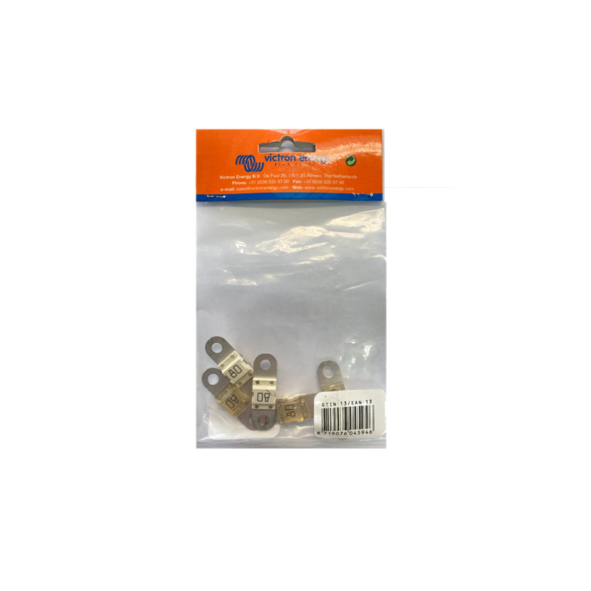 Victron MIDI-fuse 80A/32V, package of 5, natural-white fuse bodies marked 80, in a Victron Energy retail bag
