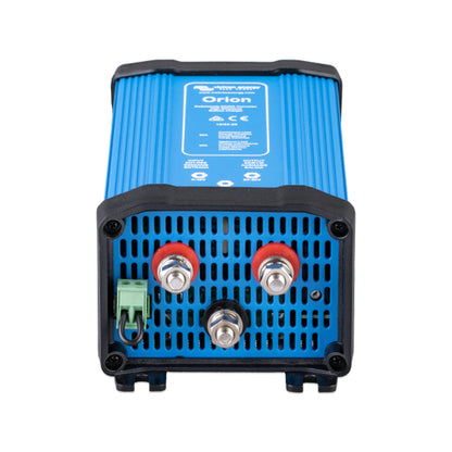 Victron Orion 12/24-20 non-isolated DC-DC step-up converter, front view of the terminal post plate with the 12/24-20 rating panel visible on the top face