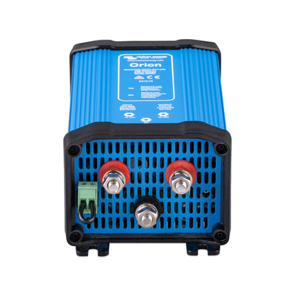Victron Orion 24/12-70 non-isolated DC-DC converter, front view of the terminal post plate with the 24/12-70 rating panel visible on the top face