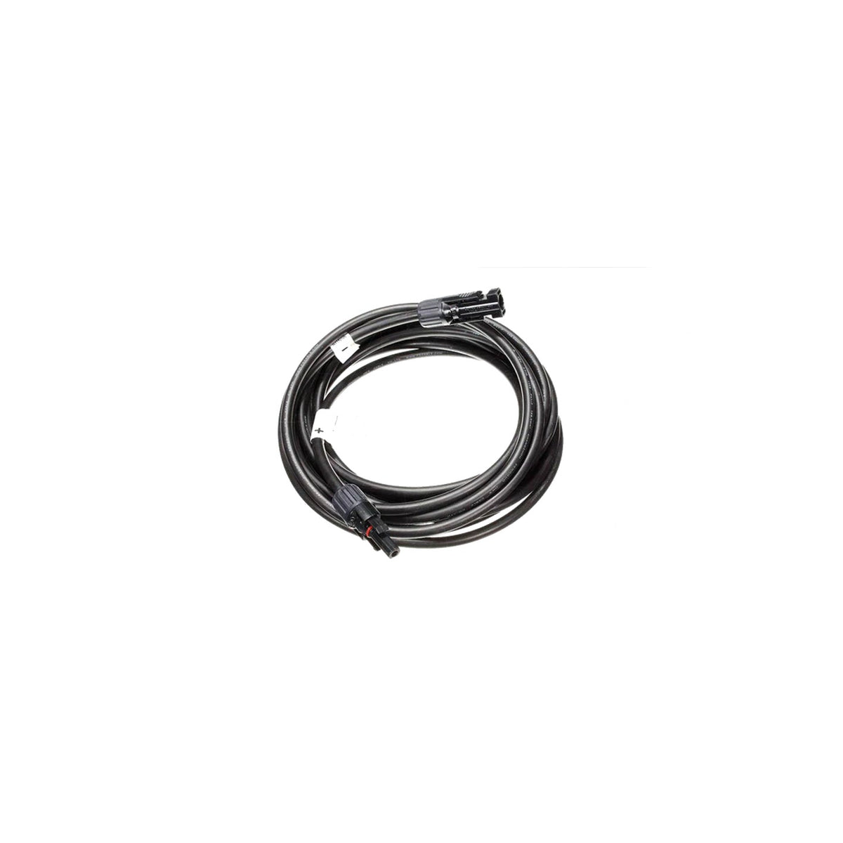 Victron 6 mm² solar cable with MC4 male and female connectors — coiled, white + and - polarity tags