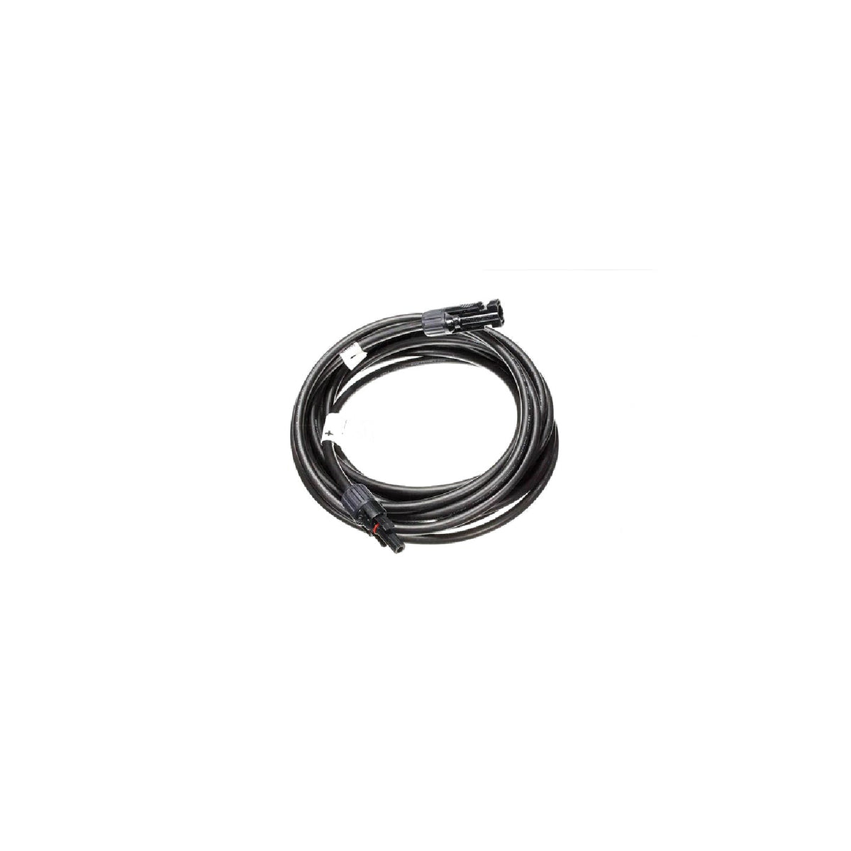 Victron 6 mm² MC4 male-to-female solar cable — loose black coil with polarity labels on the jacket