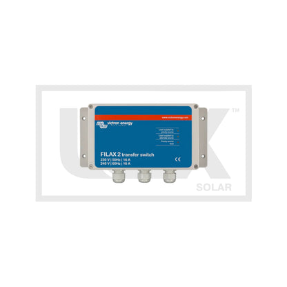 Victron Filax-2 transfer switch 230V/50Hz 240V/60Hz 16A — front panel with three status LEDs