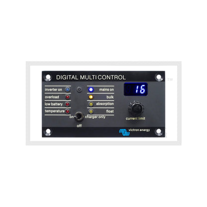 Victron Digital Multi Control 200/200A — earlier panel revision front, status LEDs and current-limit knob