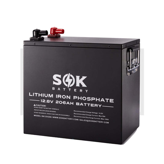 SOK  Lithium Iron Phosphate (LiFePO4) Battery SOK Battery 12 -24 Volt  100 to 206 Ah